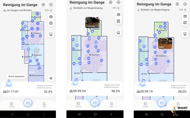 Die Bilder von den erkannten Hindernissen in der Narwal Freo Z Ultra App sind zu sehen.